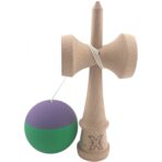 Kendama X Originala, Profesionala, Embo, din Lemn, Rubber Grip, 18 cm, Verde/Mov - imagine 2