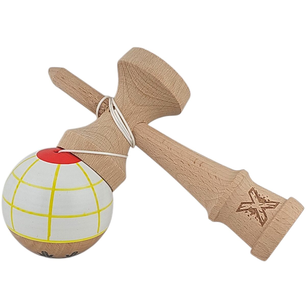 Kendama X Originala, Profesionala, Embo, din Lemn, Super Sticky, 18 cm, Alb/Galben/Rosu - imagine 3