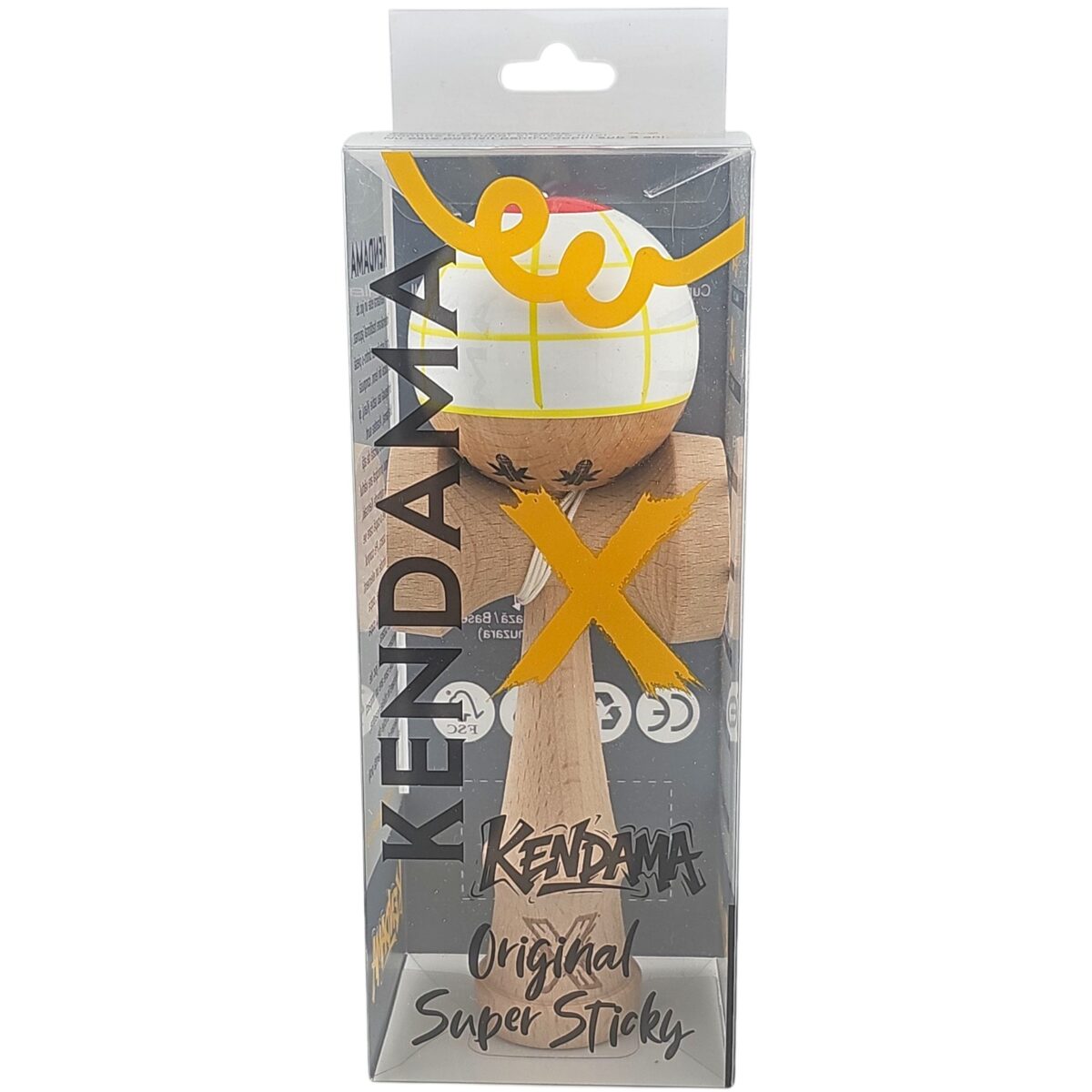 Kendama X Originala, Profesionala, Embo, din Lemn, Super Sticky, 18 cm, Alb/Galben/Rosu - imagine 5