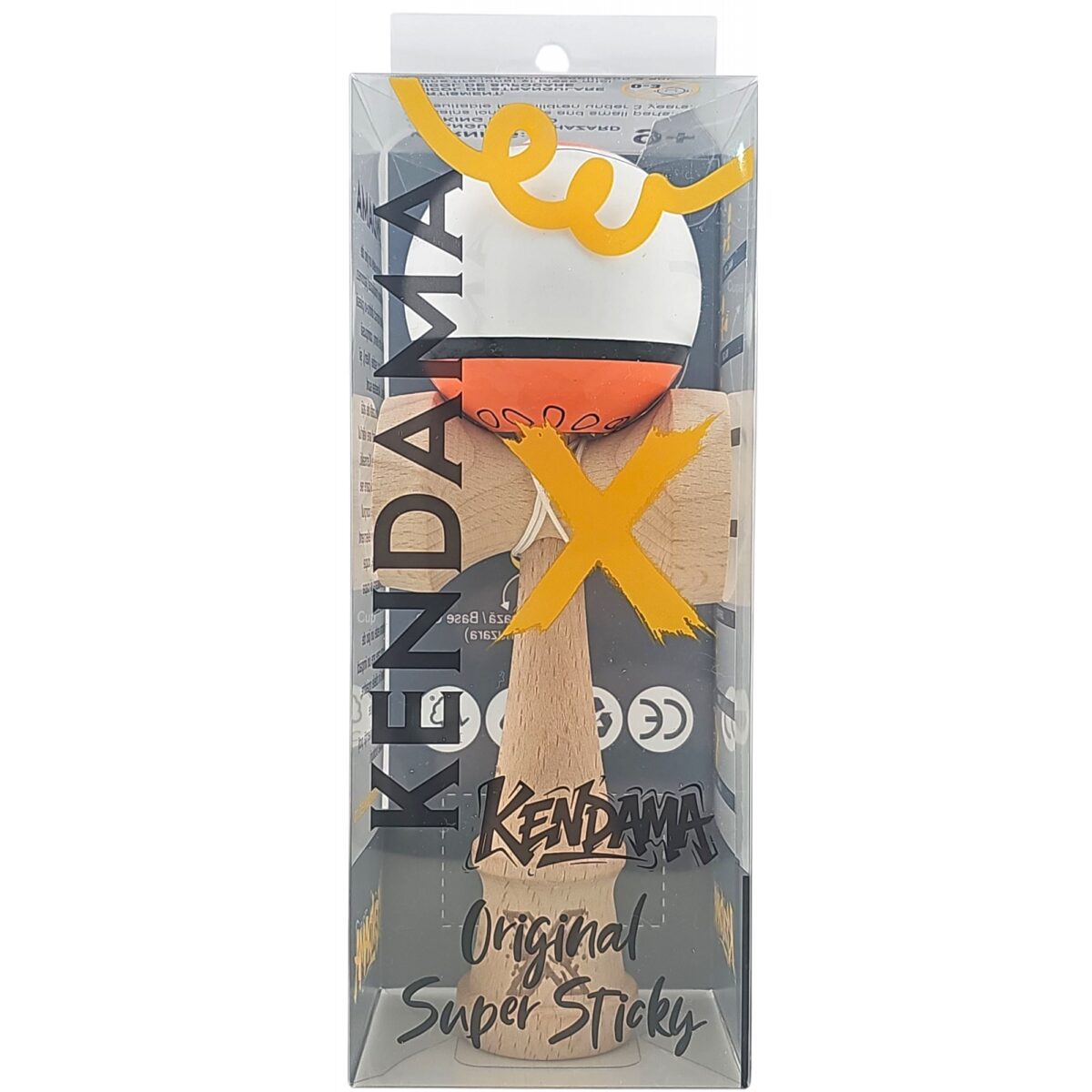 Kendama X Originala, Profesionala, Embo, din Lemn, Super Sticky, 18 cm, Alb/Portocaliu - imagine 5
