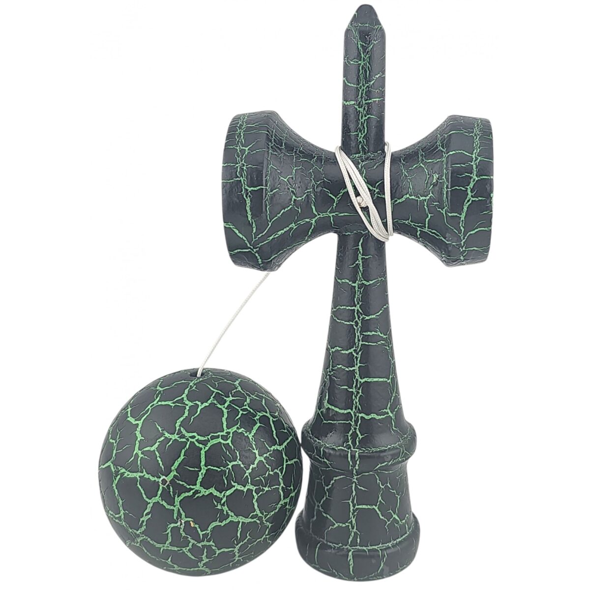 Kendama X Originala, Profesionala, Embo, Kendama Cracked, din Lemn â€“ 18 cm, Crack Negru/Verde - imagine 2