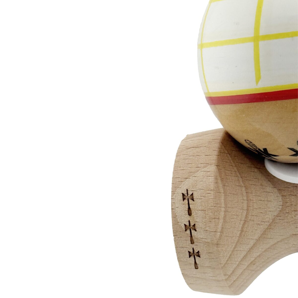 Kendama X Originala, Profesionala, Embo, Legendary Glob, Cupe Mari KING SIZE V3, Super Sticky, Gaura in Baza, Rulment Metalic, din lemn 18 cm, Ata 55 cm, Alb/Galben/Rosu - imagine 7