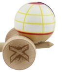 Kendama X Originala, Profesionala, Embo, Legendary Glob, Cupe Mari KING SIZE V3, Super Sticky, Gaura in Baza, Rulment Metalic, din lemn 18 cm, Ata 55 cm, Alb/Galben/Rosu - imagine 8