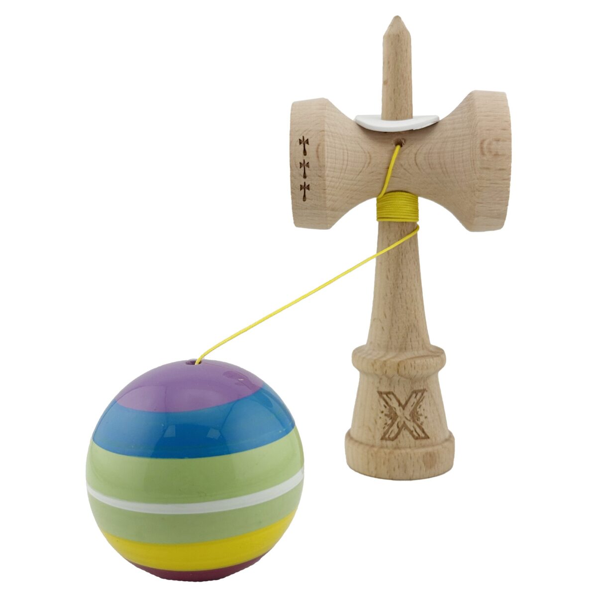 Kendama X Originala, Profesionala, Embo, Legendary Spectrum, Cupe Mari KING SIZE V3, Super Sticky, Gaura in Baza, Rulment Metalic, din lemn 18 cm, Ata 55 cm, Multicolor - imagine 4