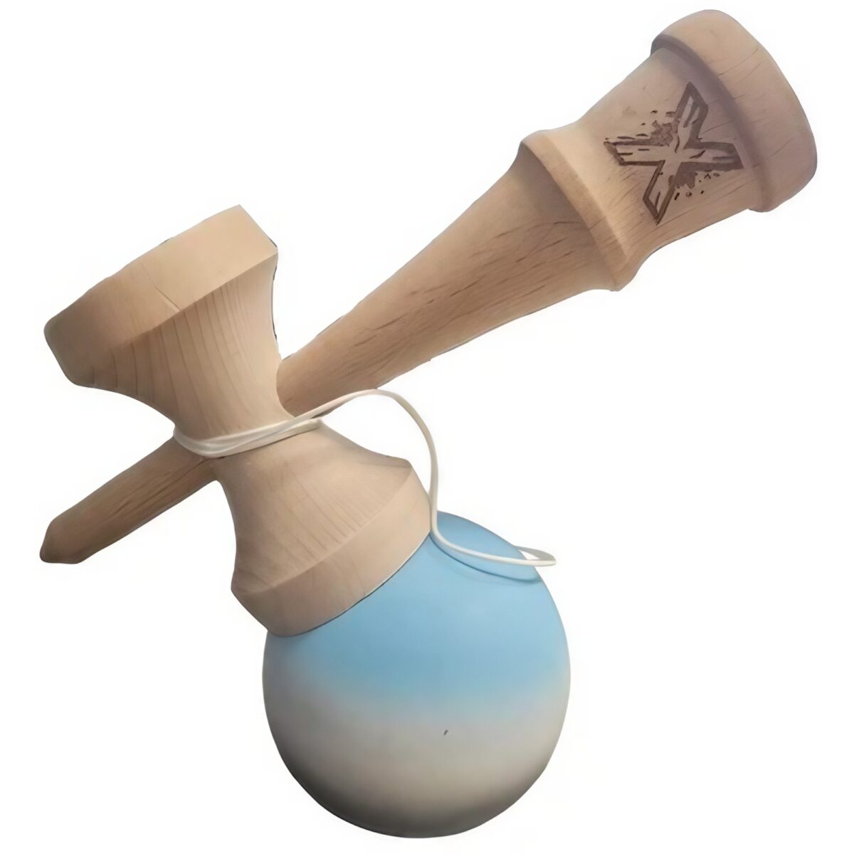 Kendama X Originala, Profesionala, Embo, Rubber Grip, din Lemn, 18 cm, Albastru/Alb/Negru - imagine 3