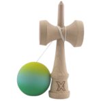 Kendama X Originala, Profesionala, Embo, Rubber Grip, din Lemn, 18 cm, Galben/Albastru/Verde - imagine 2