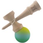 Kendama X Originala, Profesionala, Embo, Rubber Grip, din Lemn, 18 cm, Galben/Albastru/Verde - imagine 3