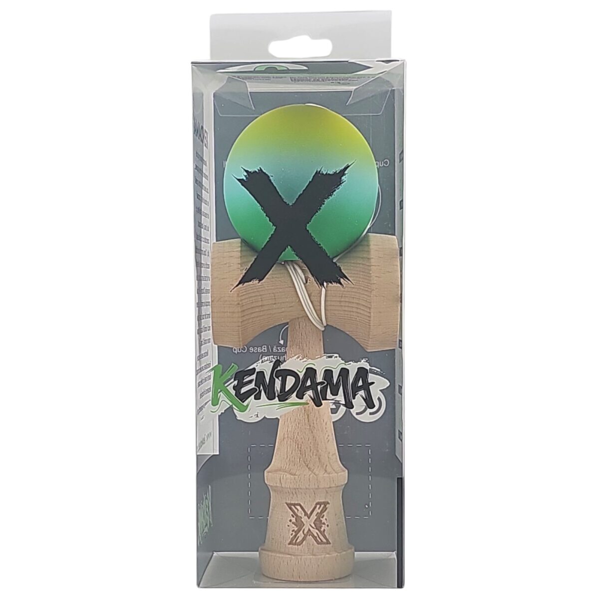Kendama X Originala, Profesionala, Embo, Rubber Grip, din Lemn, 18 cm, Galben/Albastru/Verde - imagine 4