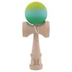 Kendama X Originala, Profesionala, Embo, Rubber Grip, din Lemn, 18 cm, Galben/Albastru/Verde