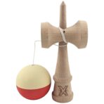 Kendama X Originala, Profesionala, Embo, Rubber Grip, din Lemn, 18 cm, Galben deschis/Rosu - imagine 3