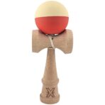 Kendama X Originala, Profesionala, Embo, Rubber Grip, din Lemn, 18 cm, Galben deschis/Rosu