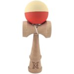 Kendama X Originala, Profesionala, Embo, Rubber Grip, din Lemn, 18 cm, Galben deschis/Rosu