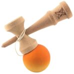 Kendama X Originala, Profesionala, Embo, Rubber Grip, din Lemn, 18 cm, Portocaliu/Galben - imagine 3