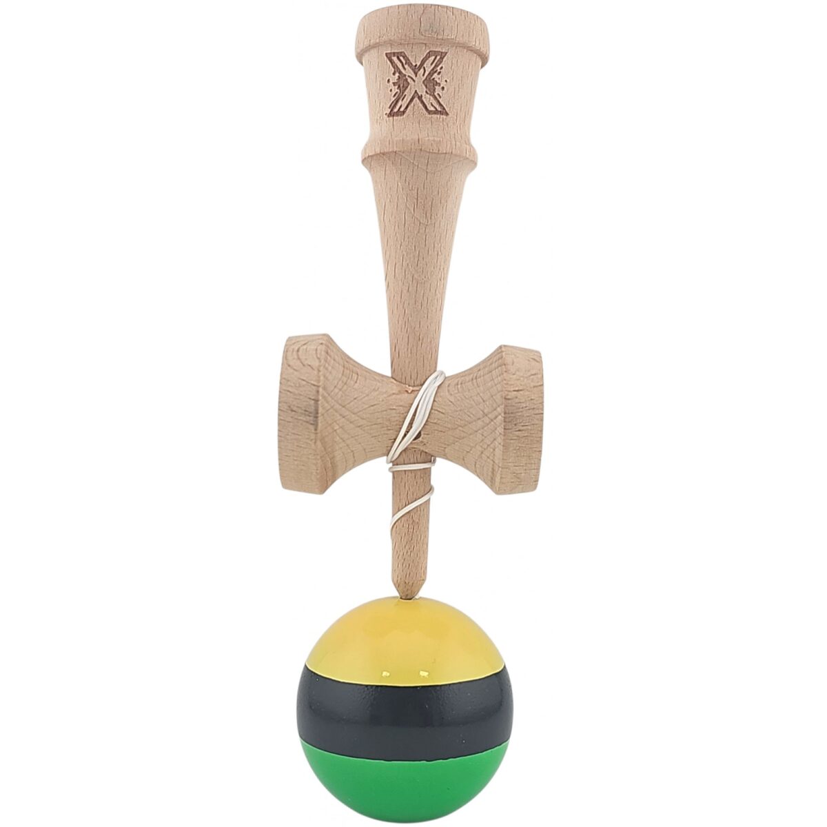 Kendama X Originala, Profesionala, Embo, Super Sticky din Lemn, 18 cm, Galben/Negru/Verde - imagine 2