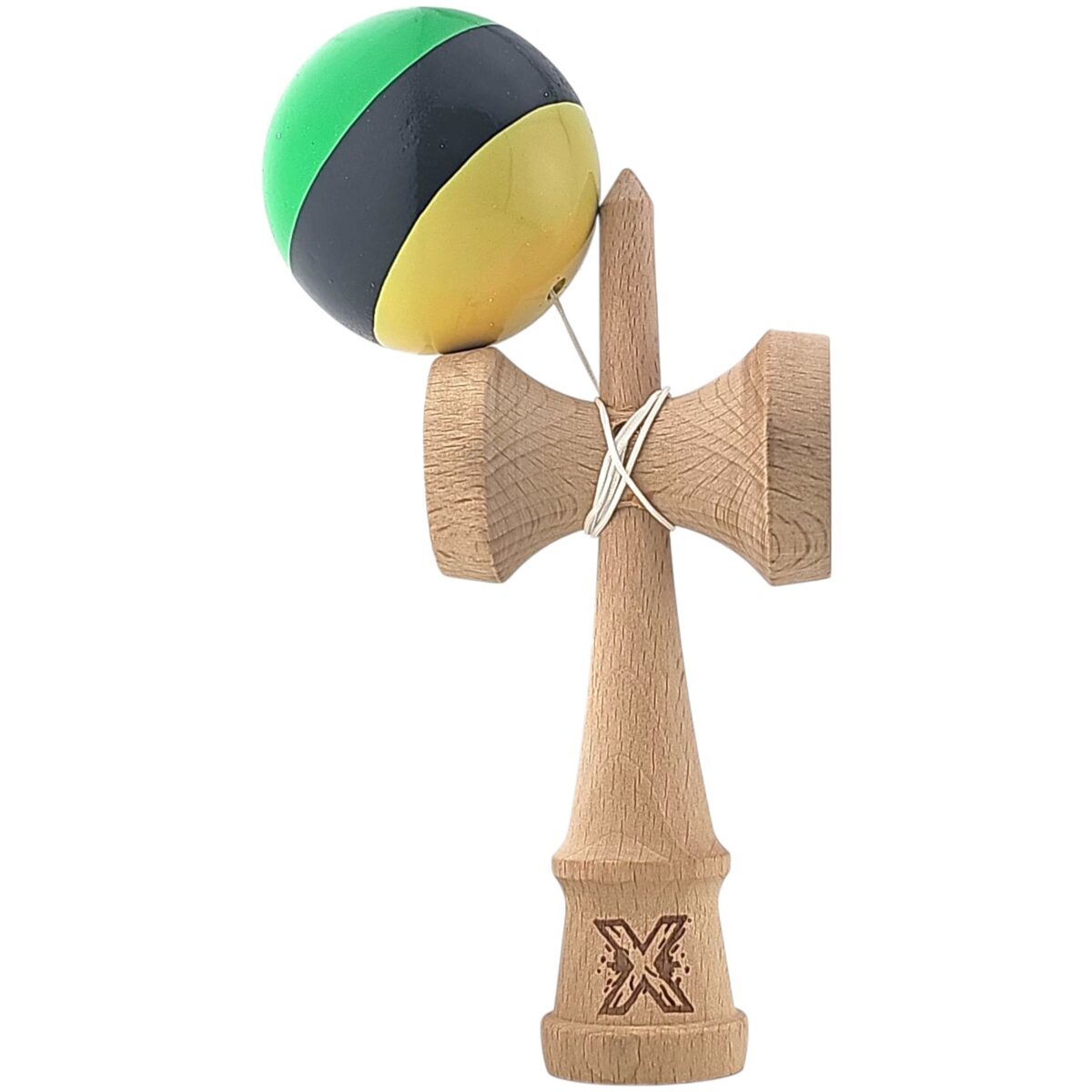 Kendama X Originala, Profesionala, Embo, Super Sticky din Lemn, 18 cm, Galben/Negru/Verde - imagine 3