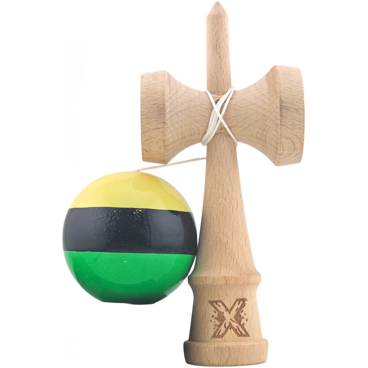 Kendama X Originala, Profesionala, Embo, Super Sticky din Lemn, 18 cm, Galben/Negru/Verde - imagine 4