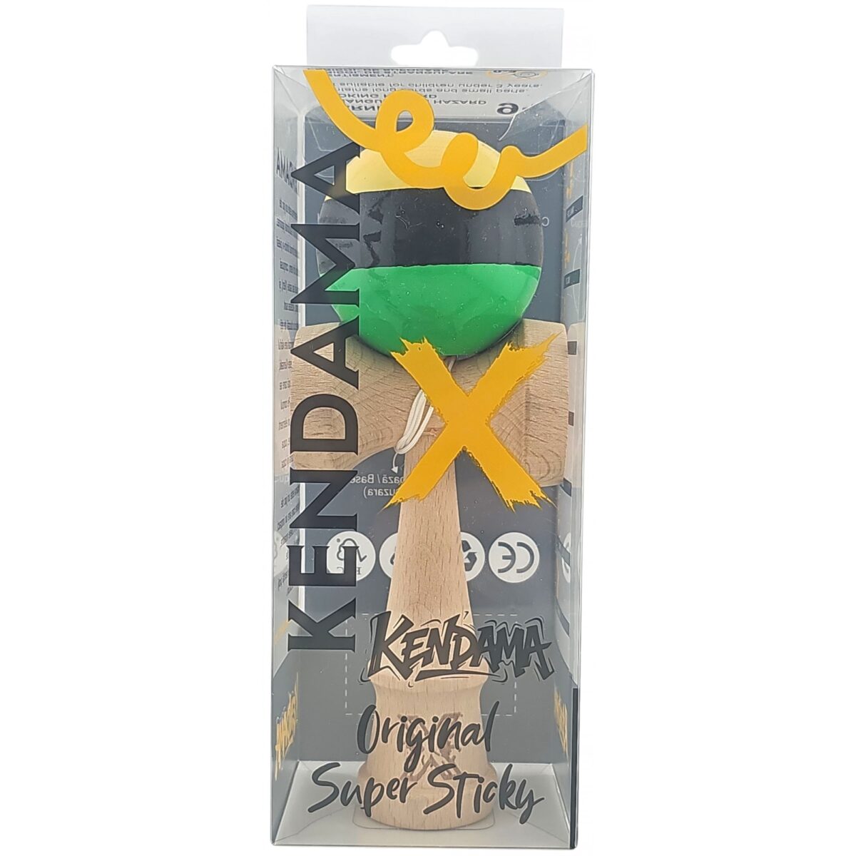 Kendama X Originala, Profesionala, Embo, Super Sticky din Lemn, 18 cm, Galben/Negru/Verde - imagine 5