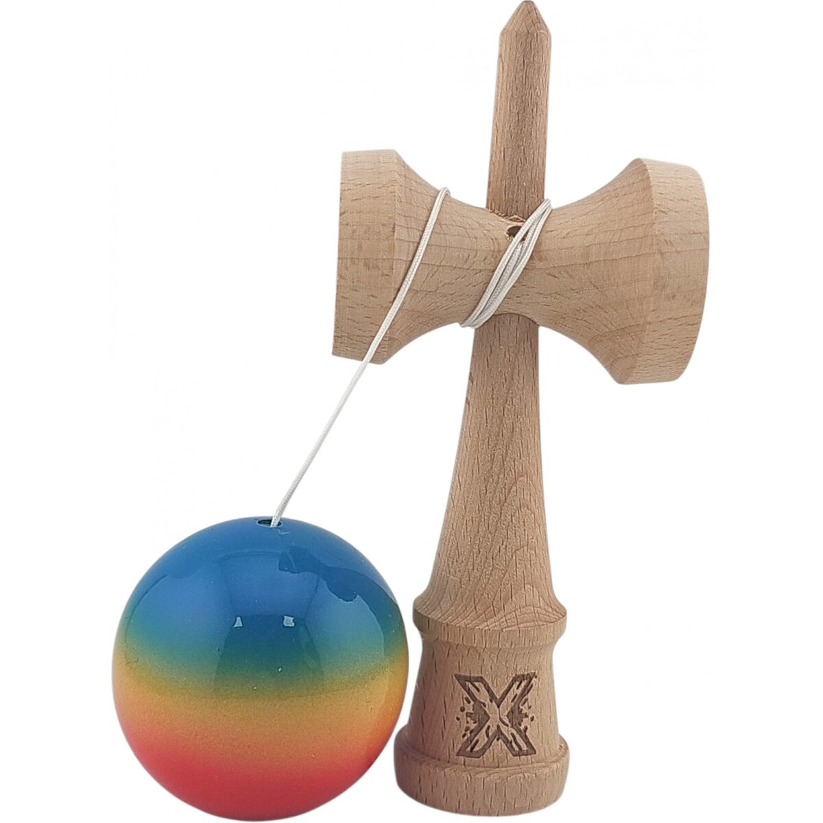 Kendama X Originala, Profesionala, Embo, Super Sticky din Lemn, 18 cm, Gradient Rosu/Galben/Albastru - imagine 2