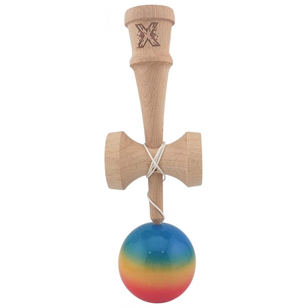 Kendama X Originala, Profesionala, Embo, Super Sticky din Lemn, 18 cm, Gradient Rosu/Galben/Albastru - imagine 3