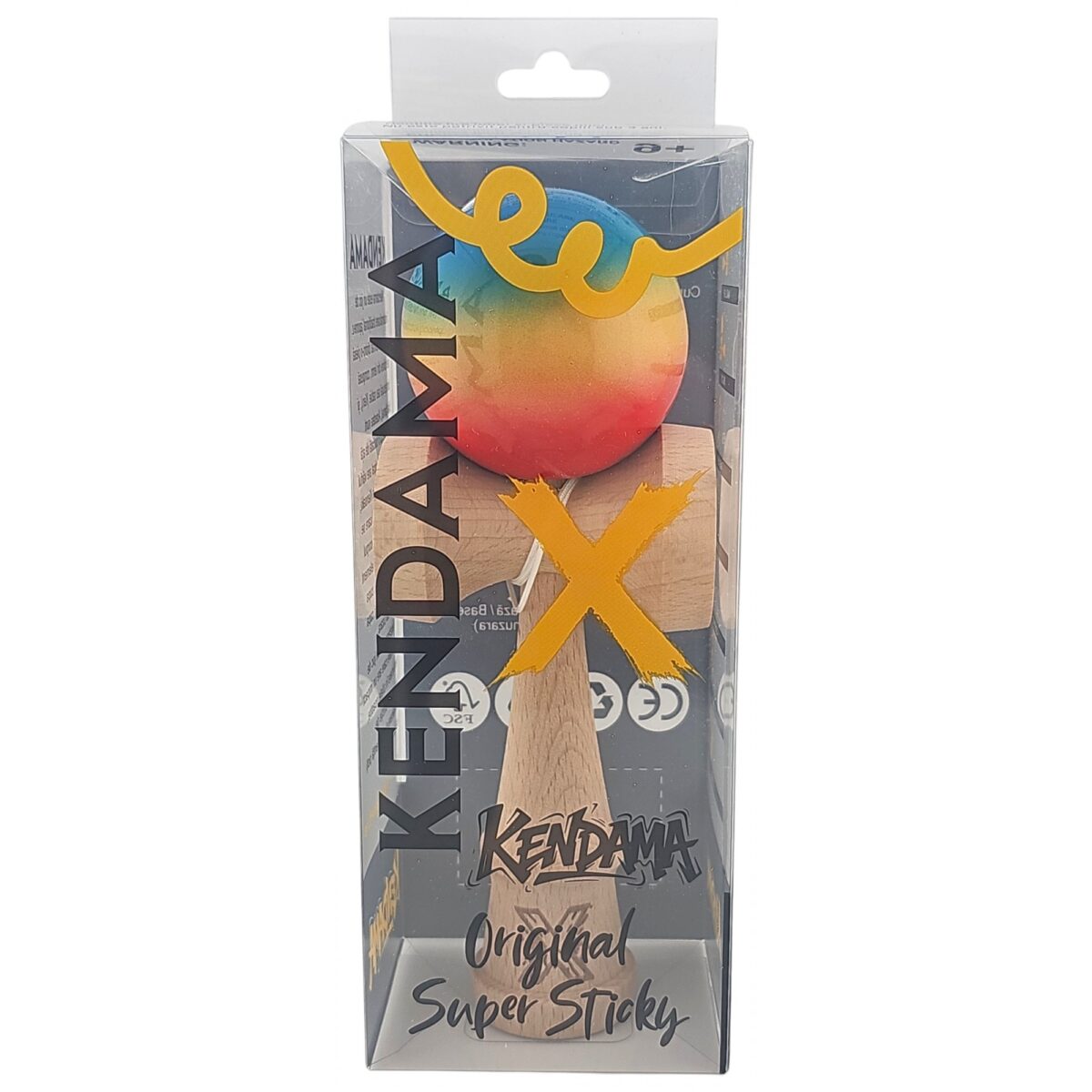 Kendama X Originala, Profesionala, Embo, Super Sticky din Lemn, 18 cm, Gradient Rosu/Galben/Albastru - imagine 4