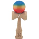 Kendama X Originala, Profesionala, Embo, Super Sticky din Lemn, 18 cm, Gradient Rosu/Galben/Albastru