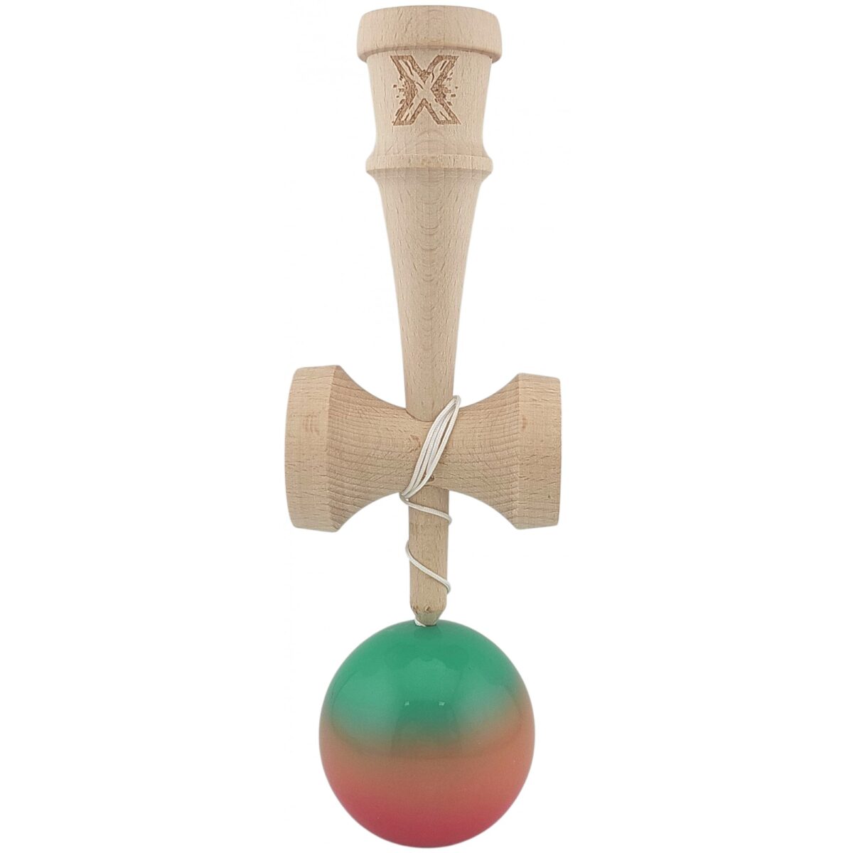 Kendama X Originala, Profesionala, Embo, Super Sticky din Lemn, 18 cm, Gradient Rosu/Verde - imagine 2