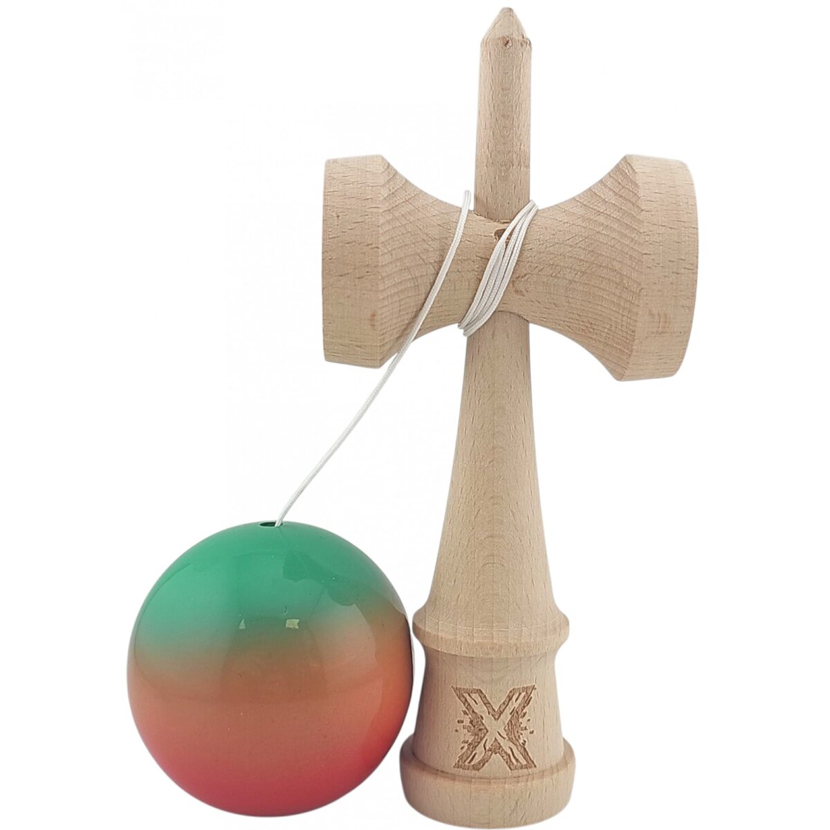 Kendama X Originala, Profesionala, Embo, Super Sticky din Lemn, 18 cm, Gradient Rosu/Verde - imagine 3