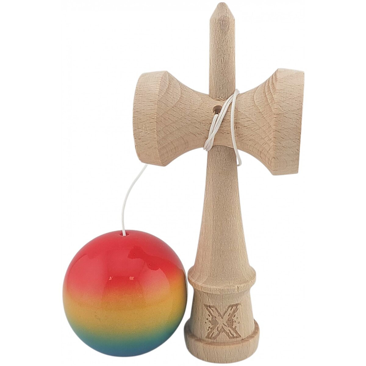 Kendama X Originala, Profesionala, Embo, Super Sticky din Lemn, 18 cm, Gradient Roz/Galben/Albastru - imagine 2