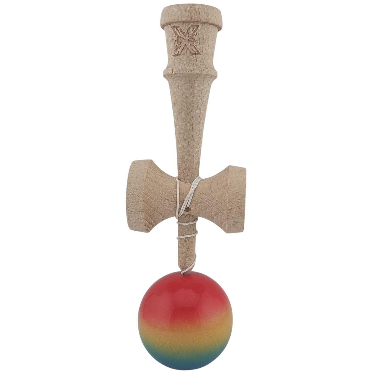 Kendama X Originala, Profesionala, Embo, Super Sticky din Lemn, 18 cm, Gradient Roz/Galben/Albastru - imagine 4