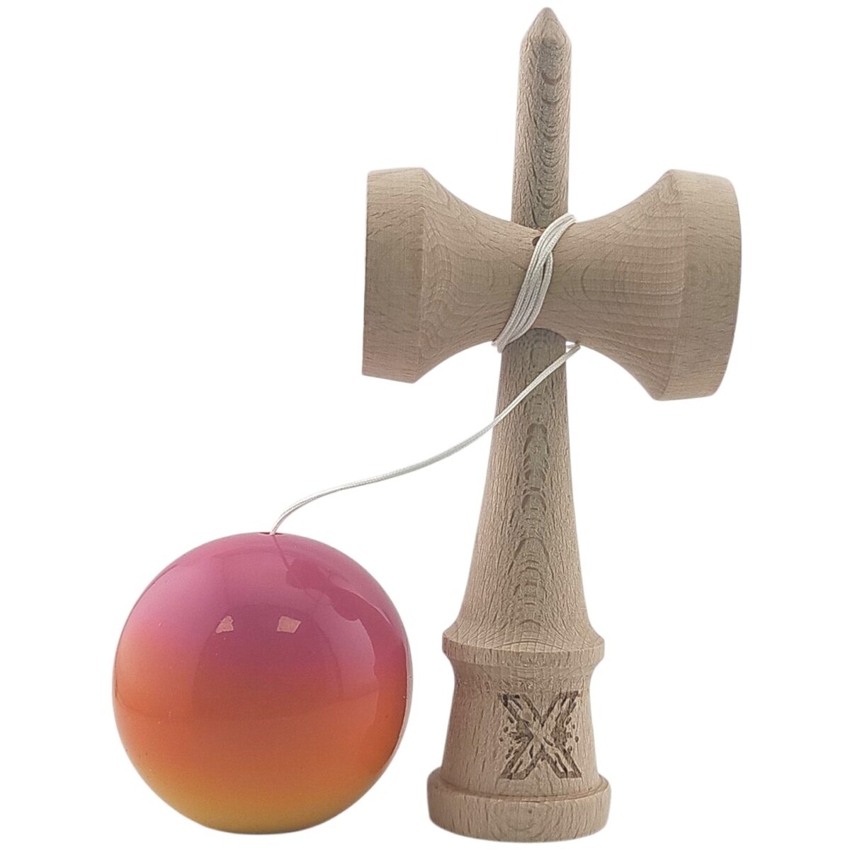 Kendama X Originala, Profesionala, Embo, Super Sticky, din Lemn, 18 cm, Roz, Portocaliu, Galben - imagine 2