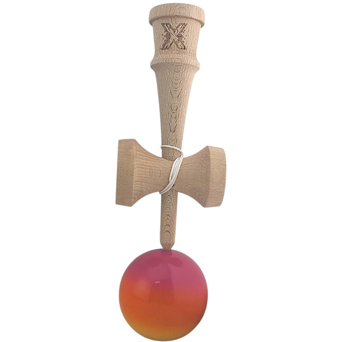 Kendama X Originala, Profesionala, Embo, Super Sticky, din Lemn, 18 cm, Roz, Portocaliu, Galben - imagine 3