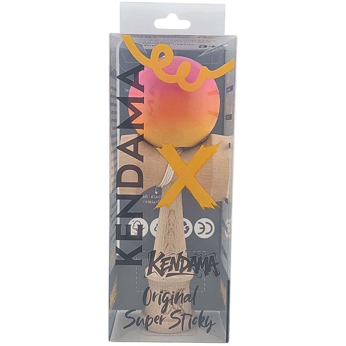 Kendama X Originala, Profesionala, Embo, Super Sticky, din Lemn, 18 cm, Roz, Portocaliu, Galben - imagine 4