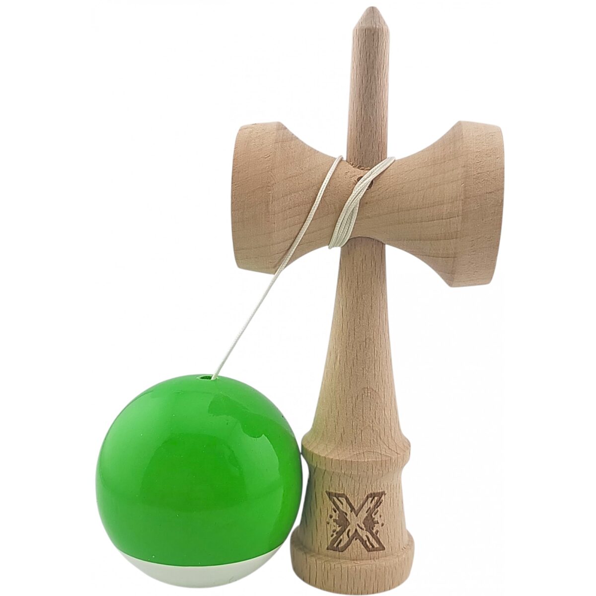 Kendama X Originala, Profesionala, Embo, Super Sticky din Lemn, 18 cm, Verde/Alb - imagine 3