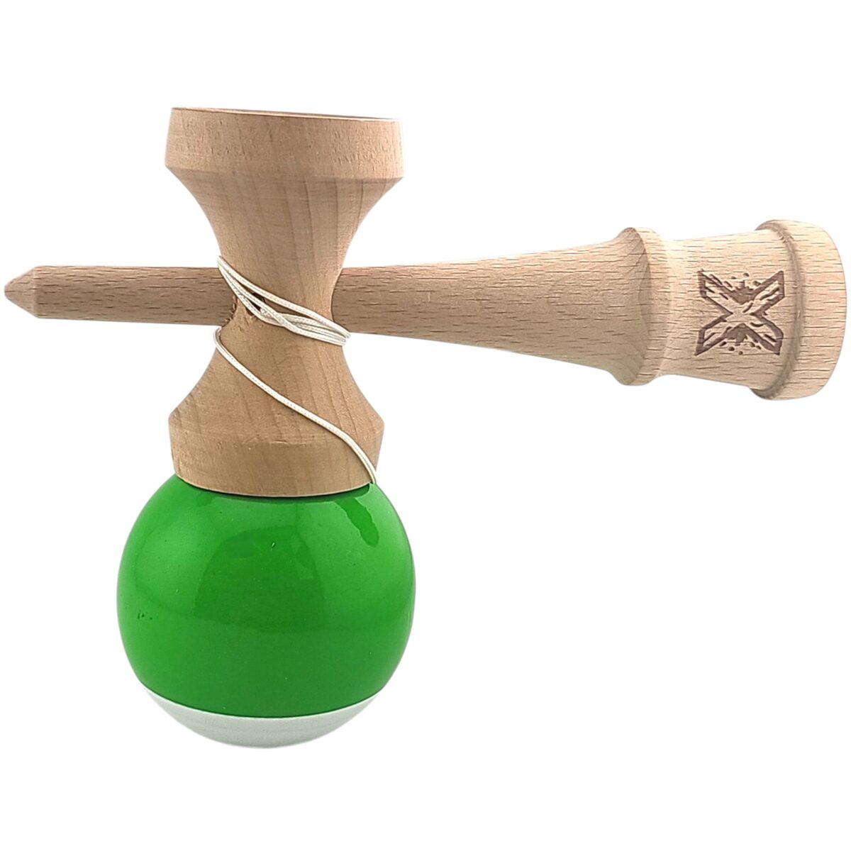 Kendama X Originala, Profesionala, Embo, Super Sticky din Lemn, 18 cm, Verde/Alb - imagine 4