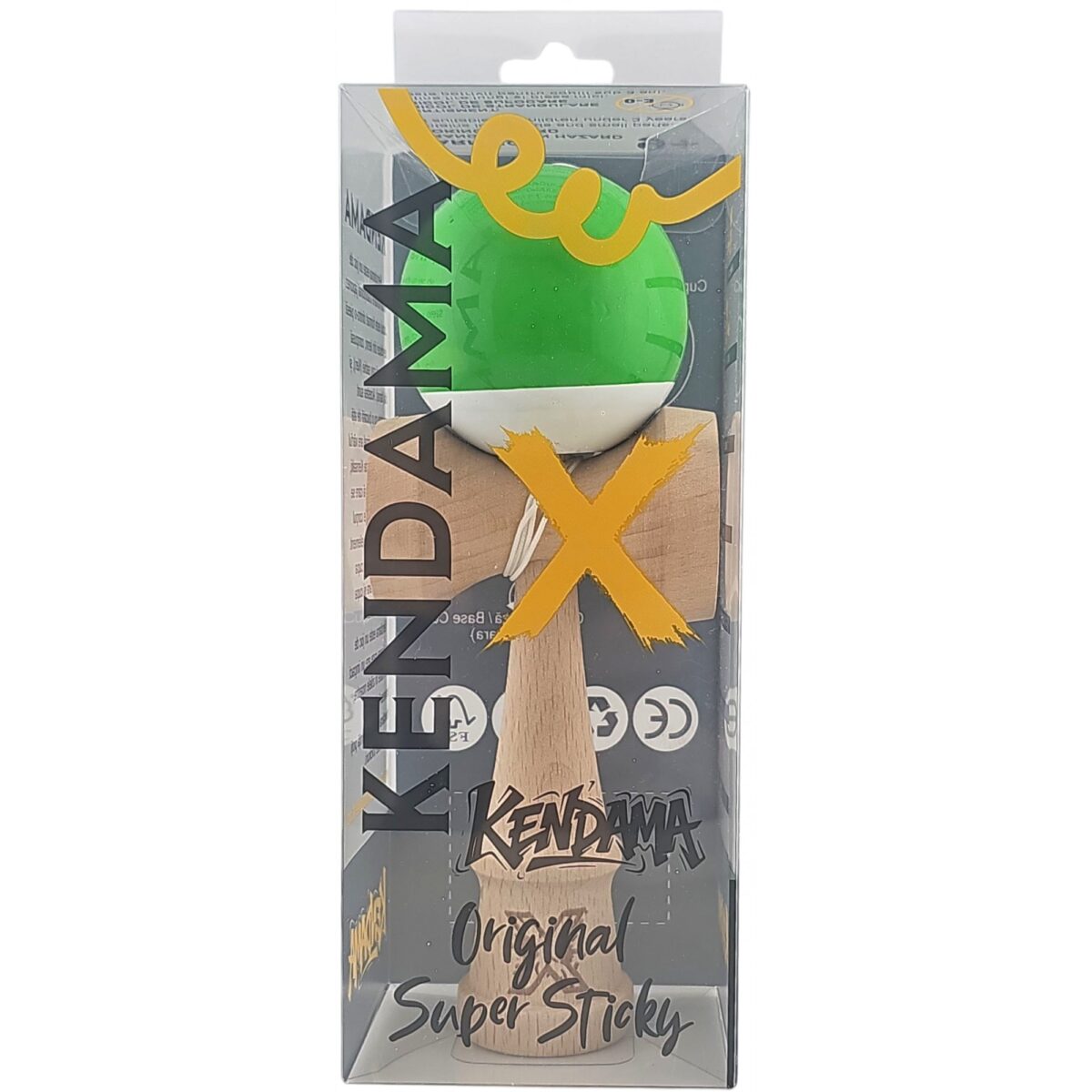Kendama X Originala, Profesionala, Embo, Super Sticky din Lemn, 18 cm, Verde/Alb - imagine 5