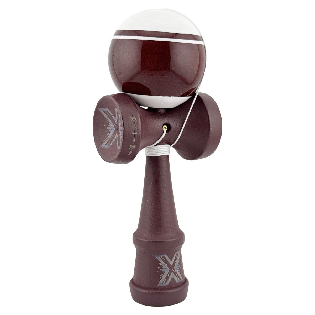 Kendama X Originala, Profesionala, Embo, Super Sticky Legendary, Rulment Metalic cu Ata 55 cm, Alb/Maro - imagine 2
