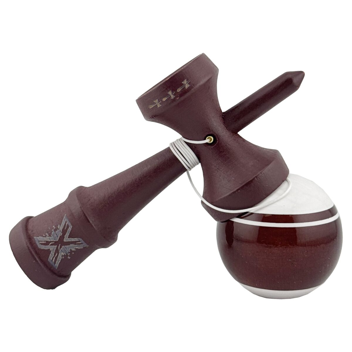 Kendama X Originala, Profesionala, Embo, Super Sticky Legendary, Rulment Metalic cu Ata 55 cm, Alb/Maro - imagine 4