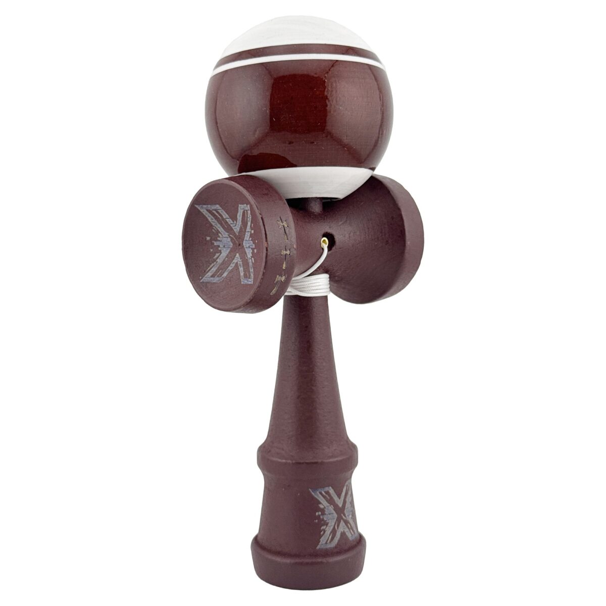 Kendama X Originala, Profesionala, Embo, Super Sticky Legendary, Rulment Metalic cu Ata 55 cm, Alb/Maro - imagine 9