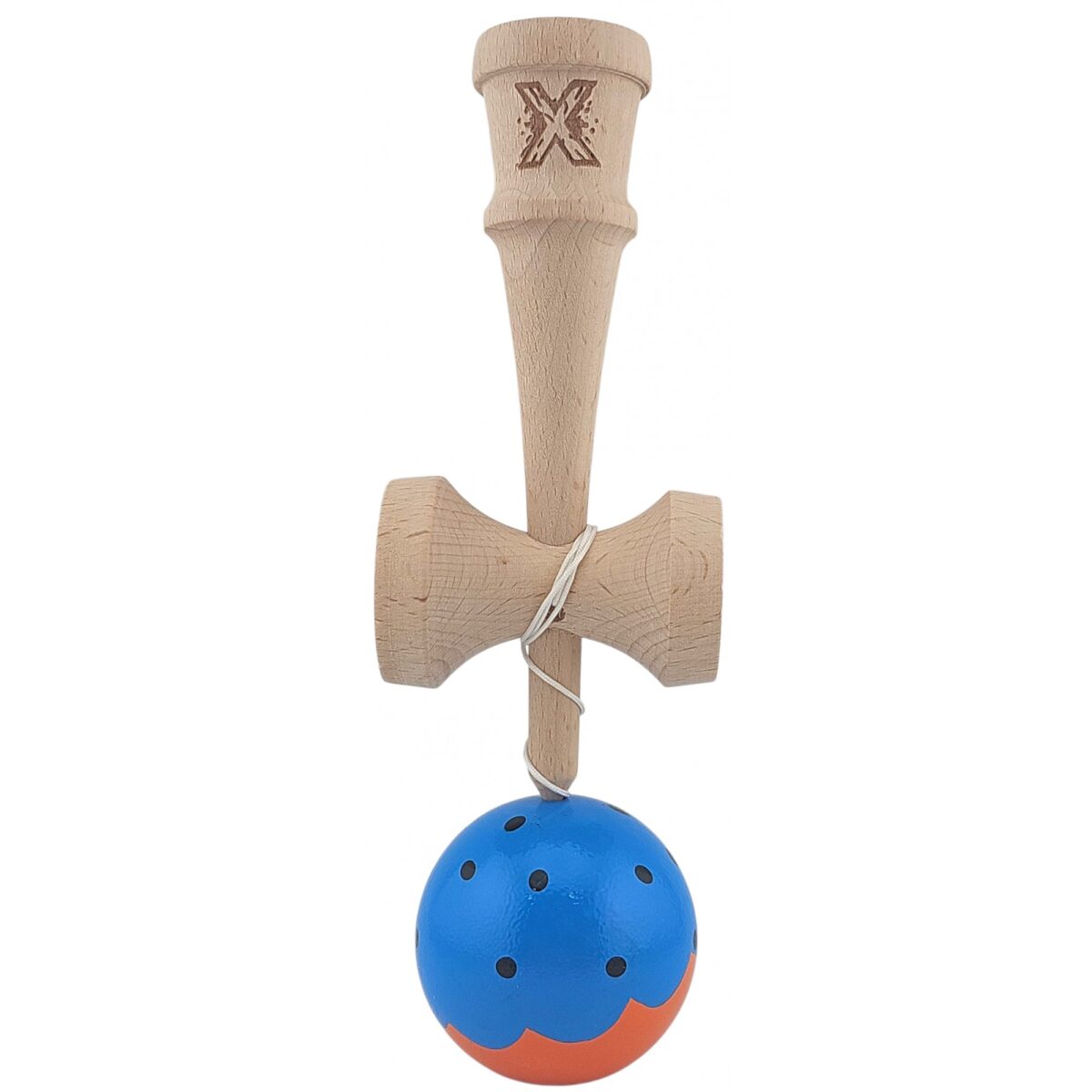 Kendama X Originala, Profesionala Limited, Embo, din Lemn, Super Sticky, 18 cm, Albastru/Portocaliu - imagine 2
