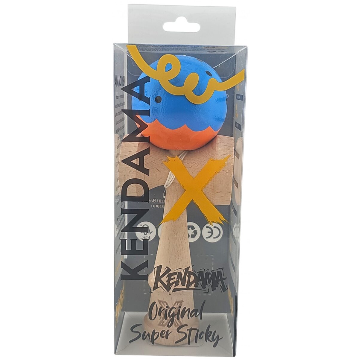 Kendama X Originala, Profesionala Limited, Embo, din Lemn, Super Sticky, 18 cm, Albastru/Portocaliu - imagine 4
