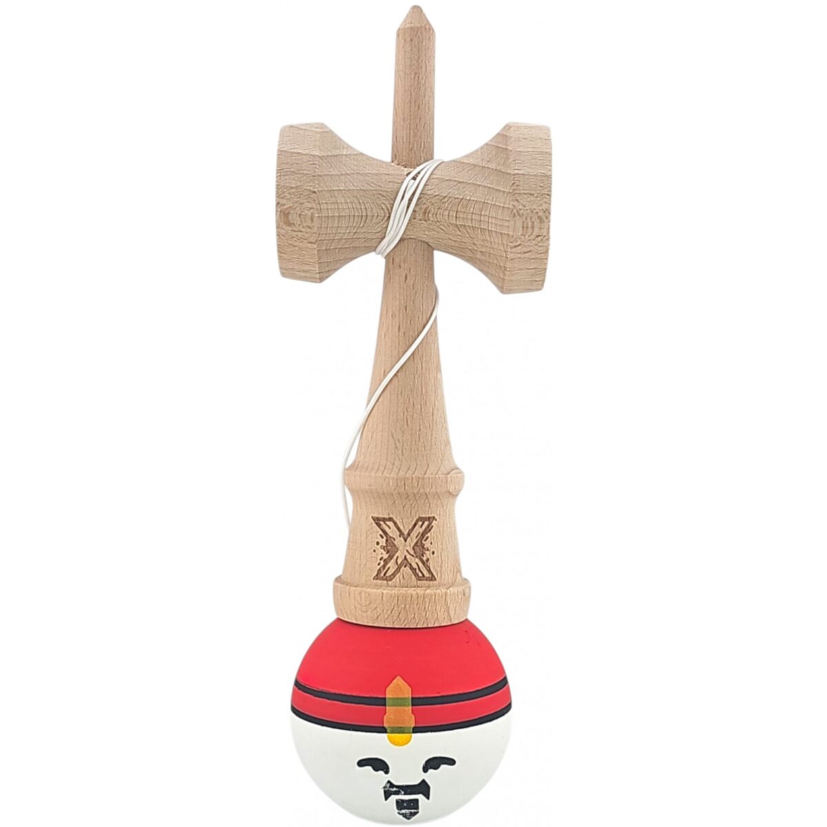 Kendama X Originala, Profesionala, Rege, Embo, din Lemn, 18 cm, Rosu/Alb/Galben - imagine 2