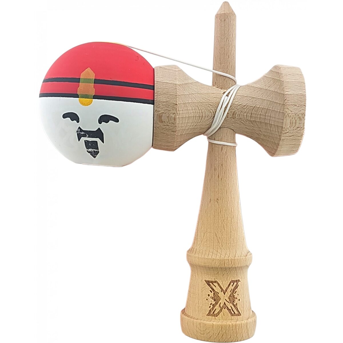 Kendama X Originala, Profesionala, Rege, Embo, din Lemn, 18 cm, Rosu/Alb/Galben - imagine 3