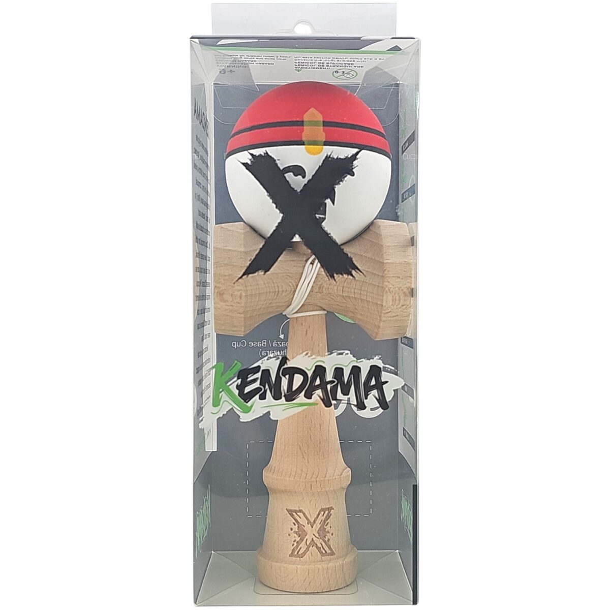 Kendama X Originala, Profesionala, Rege, Embo, din Lemn, 18 cm, Rosu/Alb/Galben - imagine 5