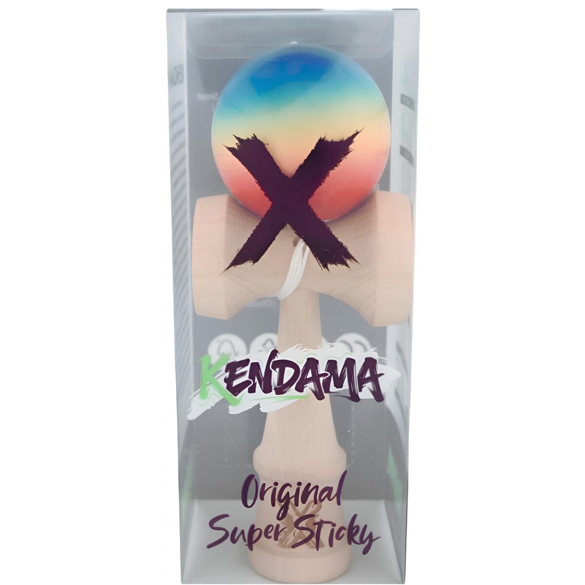 Kendama X Originala, Profesionala, Super Sticky, din Lemn, 18 cm, Rosu/ Galben/ Albastru - imagine 4