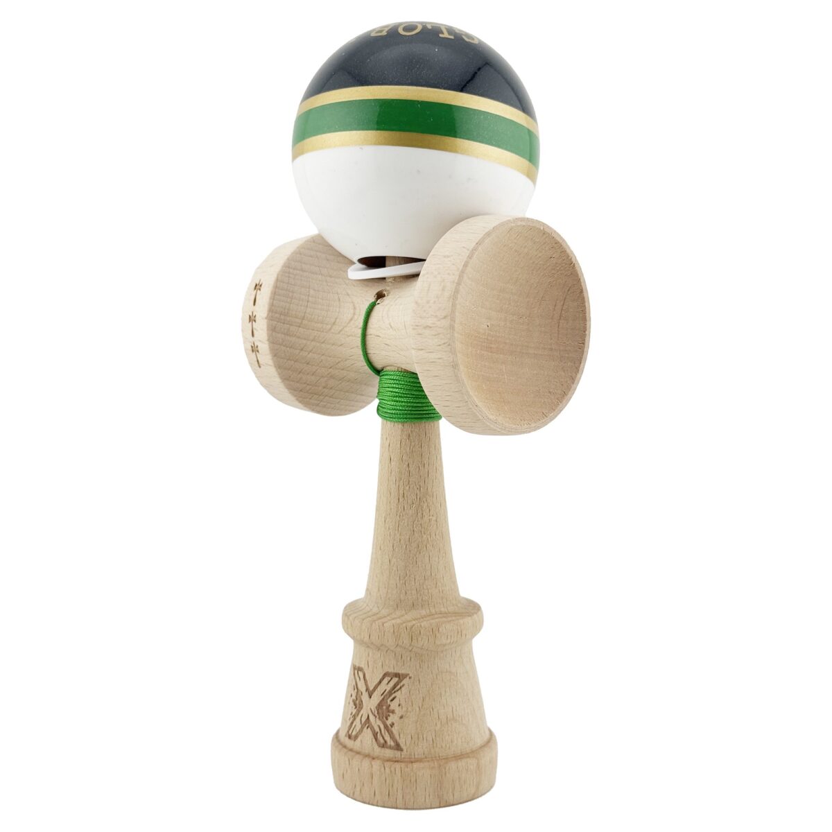 Kendama X Originala ROYAL SPIKE, Profesionala, Embo, Cupe Mari KING SIZE V3, Super Sticky, Gaura in Baza, Rulment Metalic, din lemn 18 cm, Ata 55 cm, Inel Verde - imagine 3