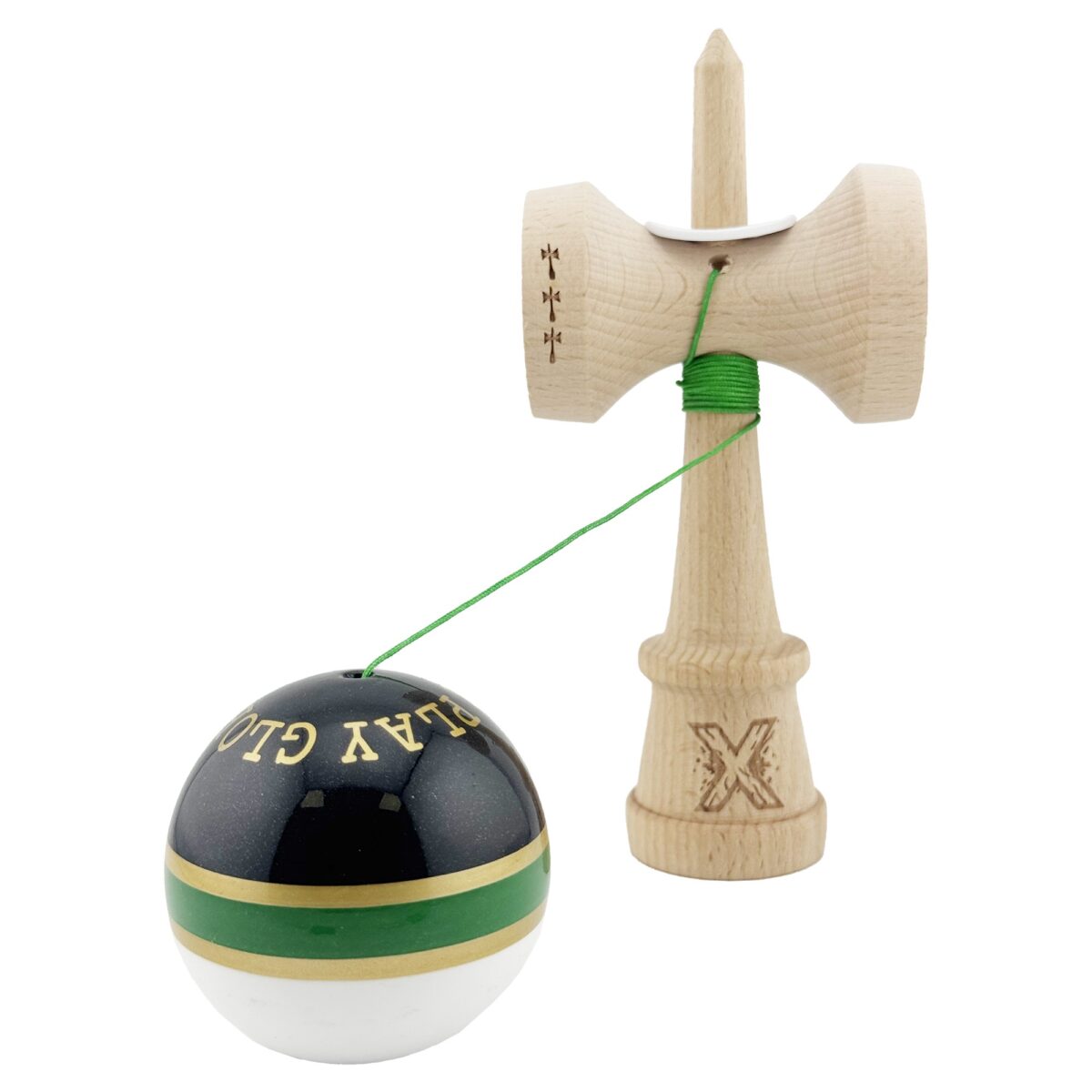 Kendama X Originala ROYAL SPIKE, Profesionala, Embo, Cupe Mari KING SIZE V3, Super Sticky, Gaura in Baza, Rulment Metalic, din lemn 18 cm, Ata 55 cm, Inel Verde - imagine 4