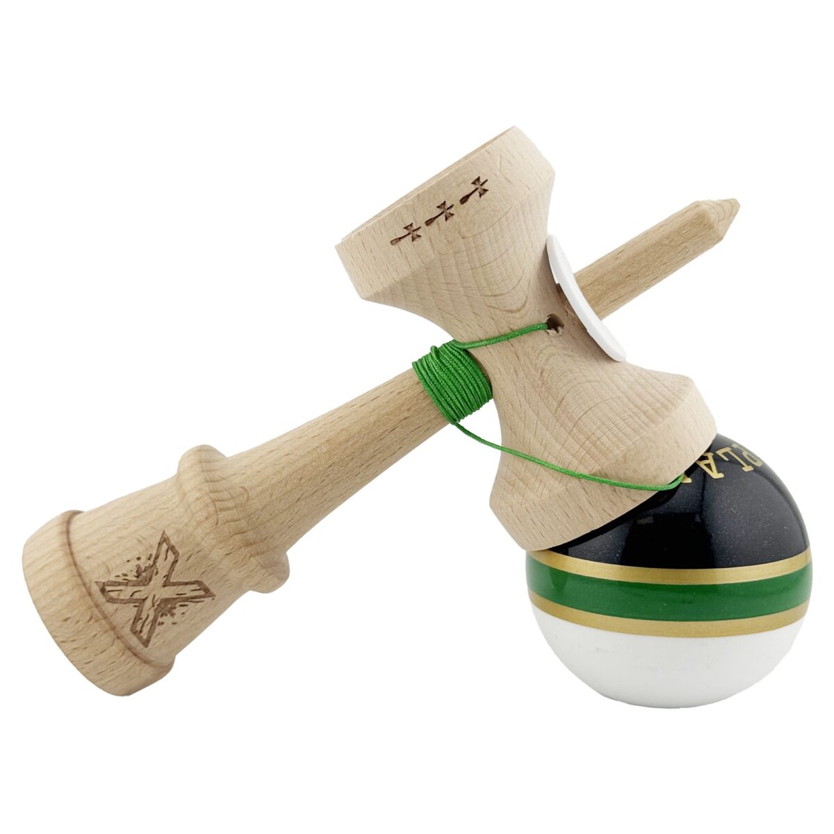 Kendama X Originala ROYAL SPIKE, Profesionala, Embo, Cupe Mari KING SIZE V3, Super Sticky, Gaura in Baza, Rulment Metalic, din lemn 18 cm, Ata 55 cm, Inel Verde - imagine 5