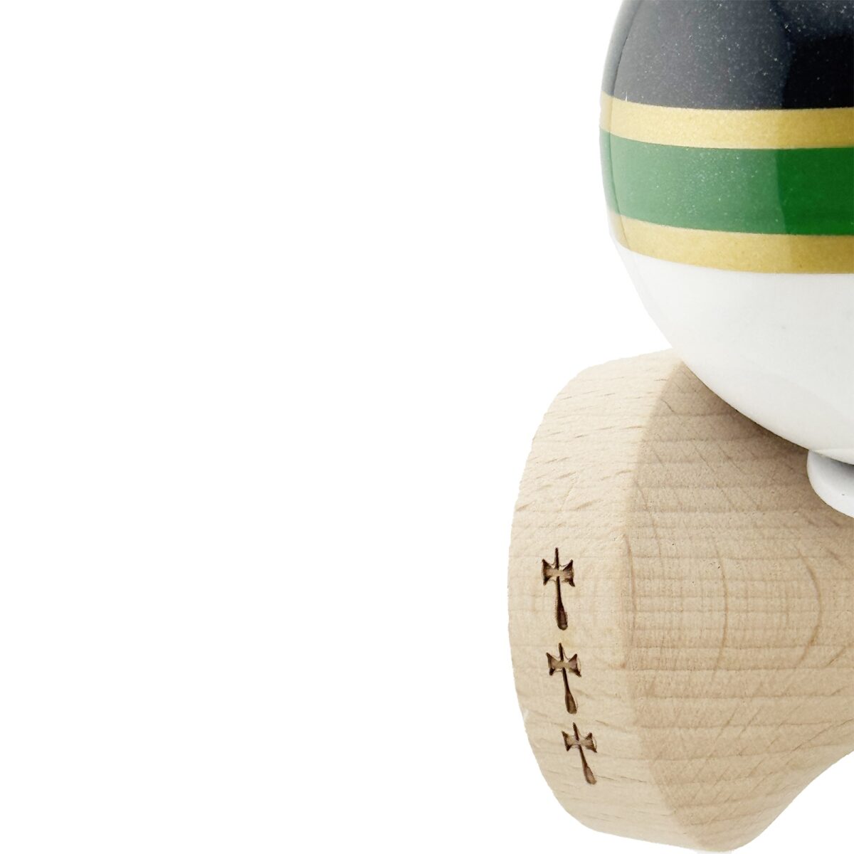 Kendama X Originala ROYAL SPIKE, Profesionala, Embo, Cupe Mari KING SIZE V3, Super Sticky, Gaura in Baza, Rulment Metalic, din lemn 18 cm, Ata 55 cm, Inel Verde - imagine 7