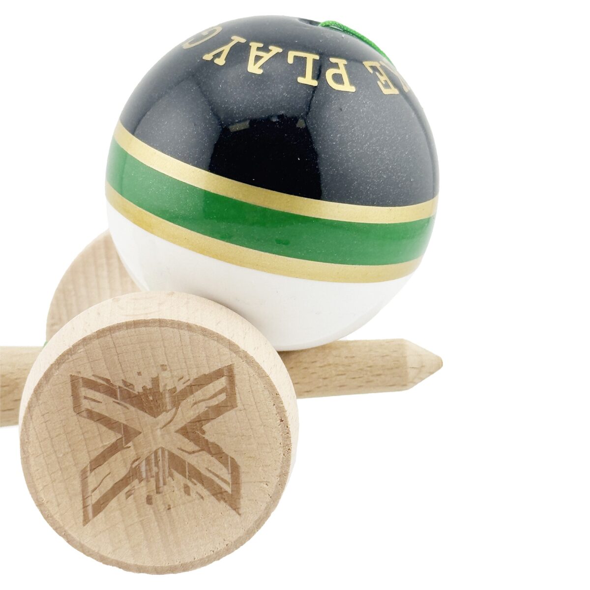 Kendama X Originala ROYAL SPIKE, Profesionala, Embo, Cupe Mari KING SIZE V3, Super Sticky, Gaura in Baza, Rulment Metalic, din lemn 18 cm, Ata 55 cm, Inel Verde - imagine 8