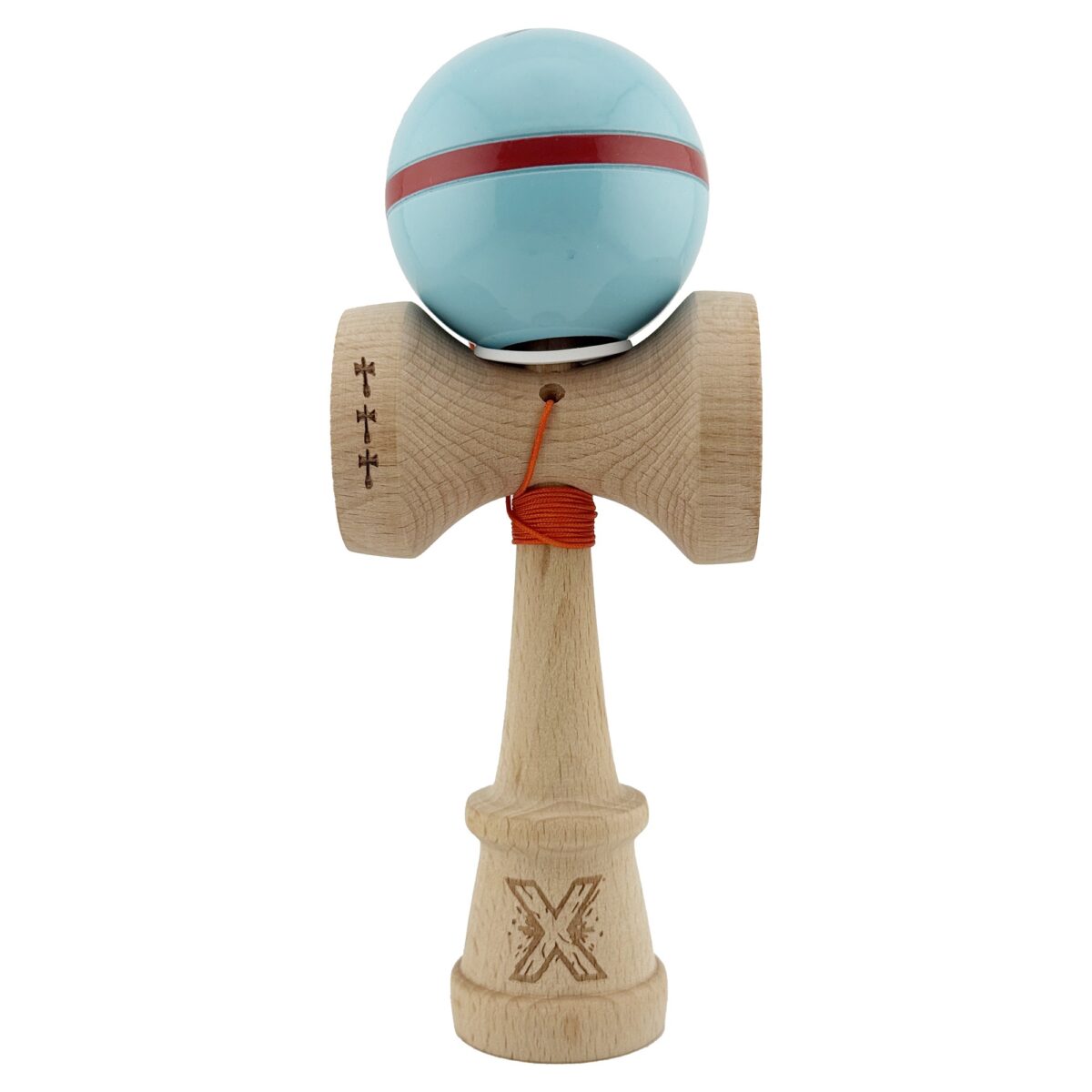 Kendama X Originala Silken, Profesionala, Embo, Cupe Mari KING SIZE V3, Super Sticky, Gaura in Baza, Rulment Metalic, din lemn 18 cm, Ata 55 cm, Albastru deschis - imagine 2